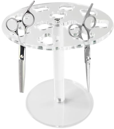 Shear Holder – Acrylic Scissor Organizer Stand, 11-Hole Tool Rack | Desk Storage For Makeup Brushes Combs Clips, Hairdressing Equipment Tray, Salon Styling Station Barber Supplies For Professional