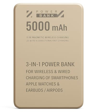 Electroniqs X6 Pro Magnetic Power Bank 5000mAh 3-in-1 Qi2 Charger for Smartphones, Watch & Earbuds – 20W USB-C, 15W Wireless, 6.5mm Ultra Slim Aluminium Design (Champagne Mist)