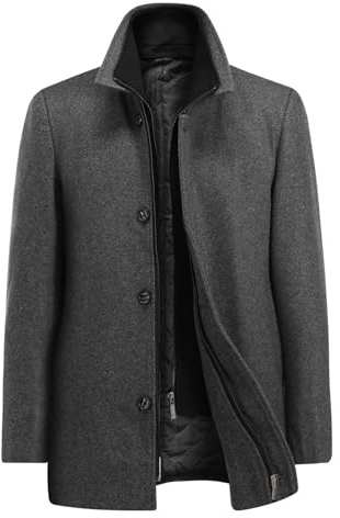 Allthemen Mens Trench Coat Removable Double Collar Mid Length | Mens Wool Blend Business Casual Winter Coat with Double Closure of Buttons and Zipper Regular Fit Outerwear for Wedding
