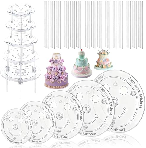 HO-SFSM Supporto per torte, supporti per torte a più piani, 5 basi per torte (9/12/16/20/26 cm) con 15 tasselli per torte, per matrimoni, compleanni, feste e festival