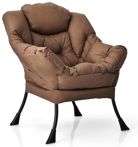 RELAX4LIFE Ohrensessel Modern, Loungesessel & Relaxsessel aus Polyester, Lesesessel Bequem mit Metallrahmen & Seitentasche, Sessel mit Armlehnen für Wohnzimmer, Schlafzimmer, Büro (Braun)