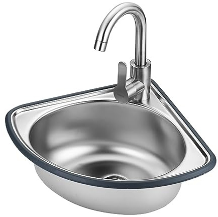 Wandmontiertes Eckwaschbecken mit Abtropffunktion und Wasserhahn, Spritzschutz, ideal für Zimmer, Garage, Keller, Innen- und Außenbereich (Farbe: Paket 4, Größe: 34 x 34 x 15)