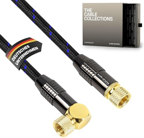 audio pirates RG6 Koaxialkabel – SAT-Kabel mit 90° angewinkeltem F-Stecker – Doppelt geschirmtes Koaxialkabel-Satellitenkabel mit 7 mm Ø – Antennenkabel, Coax-Kabel Schwarz/Blau (1er Pack - 10 Meter)