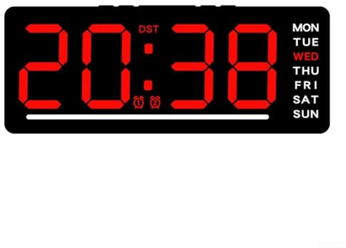 Orologio da parete digitale a LED con grande schermo, temperatura e conto alla rovescia, sveglia elettronica USB con memoria di spegnimento per ufficio, scuola e ristorante (rosso)