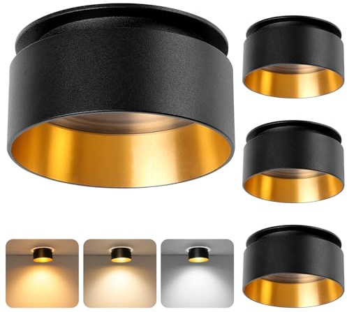 KYOTECH 4 Stücke Deckenstrahler mit indirektem Licht Schwarz/Gold LED Einbau Deckenlampe inkl. Leuchtmittel Dimmbar 3CCT 4.9W 500LM austauschbar LED modul 3000K/4000K/6500K Einbau Design Spot