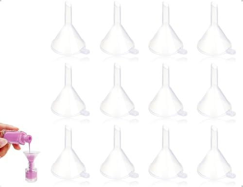 OHYANYAO 12 Stück Mini Kunststoff Kleine Trichter,Wiederverwendbarer Kleiner Trichter zum Einfüllen von Gewürzen,Parfüms,Ätherische Öle,Kosmetika,Lotionen,Shampoo(Transparent)