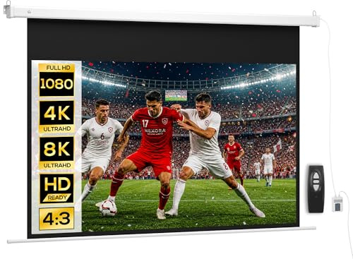 HOMCOM Telo Proiettore Motorizzato da 120 Pollici 4K HD Formato 16:9, Schermo Proiettore Motorizzato Elettrico con Telecomando, per Casa, Cinema, Ufficio, Home, Esterno, 293x8x193 cm, Bianco