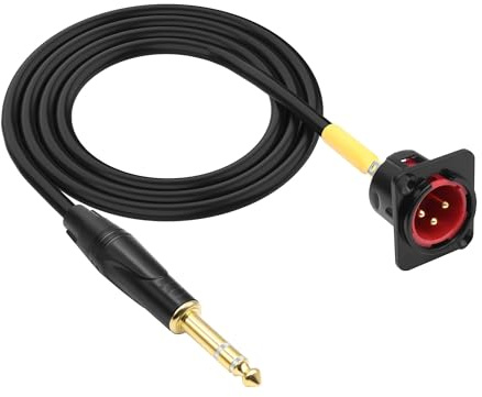 D-Type XLR Panel Mount to 1/4 TRS Stereo Jack Microphone Cable - 1M/3.28FT | 3Pin XLR Male Panel Mount to 6.35mm TRS Male Jack Stereo Balanced Audio Pass Through Cable for Microphone Mixer AMP Speaker