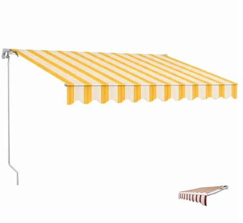 Paluplus Tenda da Sole a Avvolgibile a Barra Quadra, Misura 300x200 cm, Braccia estensibili e inclinazione 35 Gradi, Telo Resistente 280 g/m², per Balcone e Terrazzo -1802F -18,5 (Giallo e Bianco)