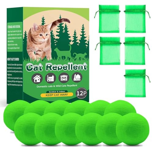 Cat Repellent for Gardens UK, 12PCS Natural Cat Deterrent Essential Oils Ball Outdoor & Indoor, Anti Cat Scratch for Furniture, Keep Cats Off Yard Garden Lawn Plants Trash Can,Keep Cats Away