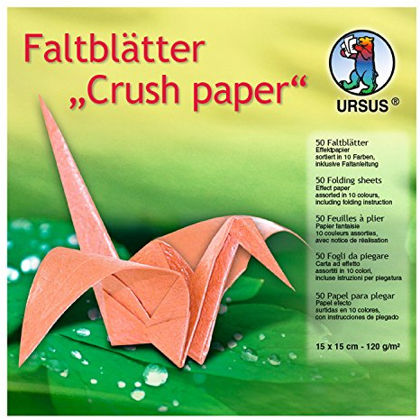 Ursus 3325599 - Faltblätter Crush Paper, 120 g/qm, ca. 15 x 15 cm, 50 Blatt in 10 verschiedenen Farben, Effektpapier, beidseitig bedruckt, inklusive Faltanleitung, ideal für kreative Bastelarbeiten
