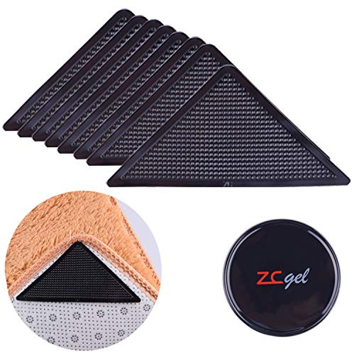 ZC GEL 8 Pcs Rug Tape Hardwood Floor No Damage, Reusable Washable Grippers for Rugs, Carpet Tape for Area Rugs, Non Slip Rug Pads Grippers (Black
