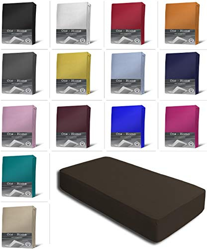 one-home Jersey Spannbettlaken Spannbetttuch Bettlaken weich 100% Baumwolle Rundumgummi, Farbe:Braun, Maße:140-160 x 200 cm