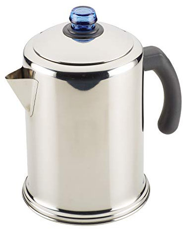 Farberware - Percolatore da caffè classico in acciaio INOX, 12 tazze, colore: argento con pomello in vetro blu