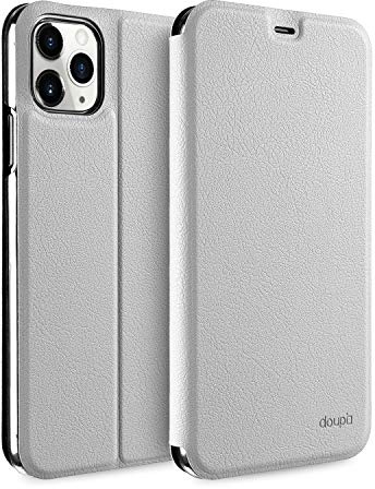 doupi Flip Case für iPhone 11 Pro (5,8 Zoll), Deluxe Schutz Hülle mit Magnetischem Verschluss Cover Klapphülle Book Style Handyhülle Aufstellbar Ständer, weiß