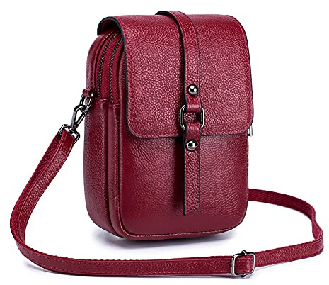 FANDARE Bolso Movil Mujer Bolso de teléfono Bolso de Hombro de Cuero Monederos Carteras Bolsos Bandolera Bolso Pequeño Bolsos de Cruzado Bandolera Crossbody Bag Vino Rojo
