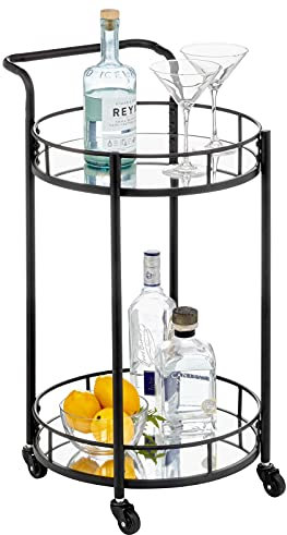 mDesign Servierwagen – stilvoller Beistellwagen mit 2 Ebenen für Barzubehör – Rollwagen aus Metall und Glas – schwarz