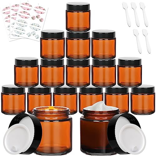 Yishik 15 Pack 4 oz Amber Glass Jar With Lids,Empty Round Cosmetic Jars Face Cream Containers for Powder,Lotion,Beauty Products,Travel Use