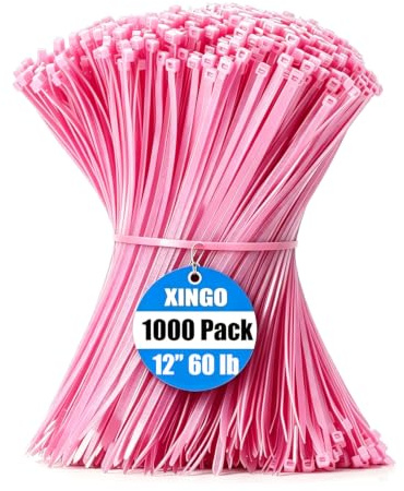 XINGO Pink Cable Ties Pack of 1000, 300mm x 4.8mm, Premium Nylon Durable Zip Ties, Self-Locking UV Resistant Nylon Plastic Wire Ties for Indoor and Outdoor