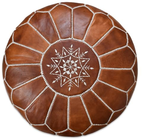 See the Good Soft Ledersitzkissen - handgefertigt - gefüllt geliefert - Fußhocker, Ottomane, Bodenkissen, Lederpuff (naturbraun) (Cognac braun)