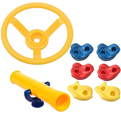 Juego de accesorios para torre de juego, volante, telescopio, piedras de escalada, torre de escalada, juego de juegos, columpio de jardín