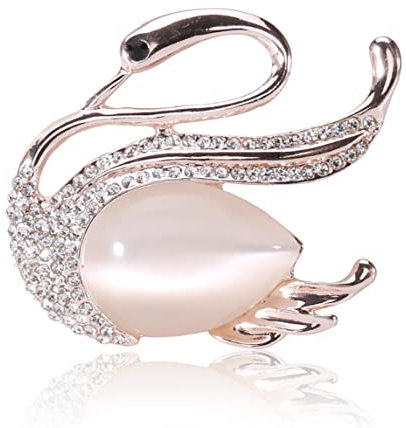 MAYIYAHO Design Elegante Goldfarbe Legierung Fantastischer Opal Stein und klare Kristalle Schöne Schwan Brosche Hochzeit Brautstrauß Pin