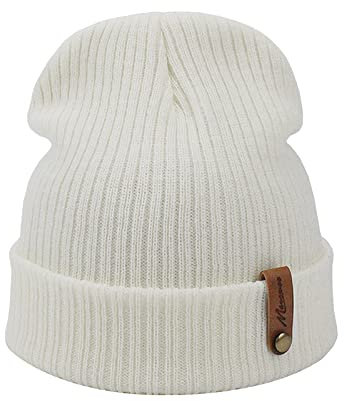 Winter-Strickschal-Hut-Skullies-Mützen-Mützen Für Frauen,Weiß