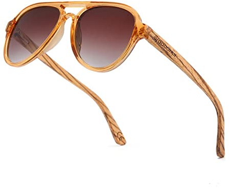 WOODONLY Pilotenbrille Holz Polarisierte Sonnenbrille - Mode Stil Hölzerne Shades für Herren und Damen Perfekte Geschenke (Champagner+Zebra)