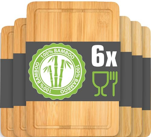 DuneDesign Lot de 6 : Petite Planche à Découper - 22x15cm Apéritif Bois - Petit Déjeuner Bois - Charcuterie Apéro - Planche Bambou