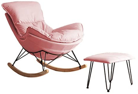 Technologie-Schaukelstuhl aus Stoff, passender Fußhocker, Mid-Century-Sessel, Indoor-Relax-Schaukelstuhl, Single-Home-Liegestuhl, lässige kleine Balkonwippe im Wohnzimmer (Farbe: Pink,