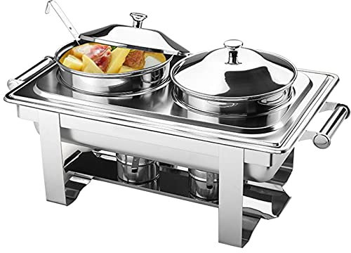 ACiyD Chafing Dish Buffet Set, 9L Stainless Steel Soup Server Food Warmer Steam Table with Two Round Soup Pots, Fuel Heating for Catering and Restaurants