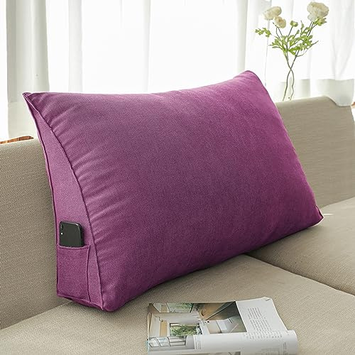 XIEMINLE Lendenkissen, Keilbettkissen, Rückenstützkissen, dreieckiges Ruhe-Lesekissen mit Reißverschluss, Kopfteil Rückenlehne, Kissen, Bett, Rückenkissen für Sofa, Büro, 100 x 20 x 50 cm, Violett