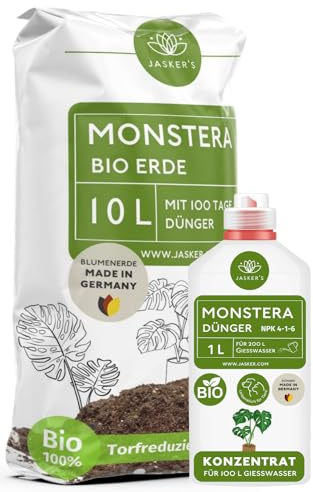 JASKER'S Monstera Erde 10 L + Monstera Dünger 1 L