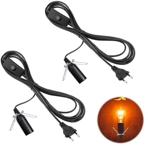 E14 Lampenfassung mit Schalter, 2 Stück Salzlampenfassung mit 1,8 m Stromkabel Schalter und Eurostecker,Schnurschalter Lampenaufhängung für Salzlichtkabel, Lampe Hängelampe Pendelleuchte Lampe