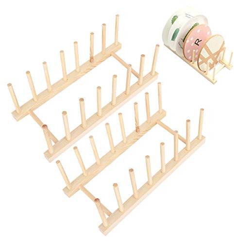 BEIJIALY 2 Juegos de Escurreplatos de Madera, Estante para Almacenamiento de Platos, Organizador de Utensilios de Cocina de Madera, Estantería de Madera Maciza, Organizador de Gabinete de Cocina para