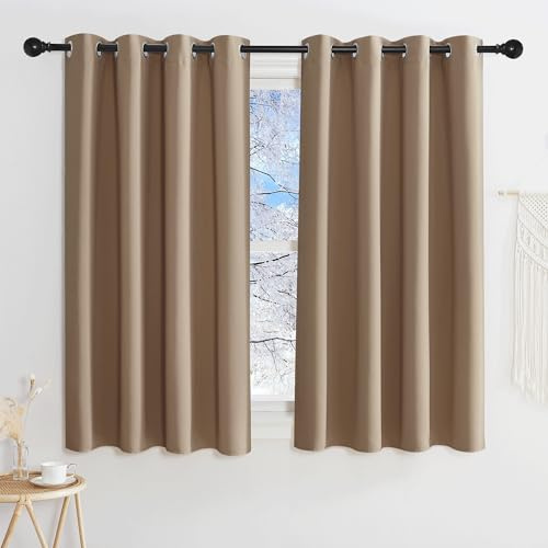 KGORGE Kort gardin – hängande gardiner, ogenomskinlig gardin, köksgardiner för barn/vuxna sovrum med öljetter, heminredning litet fönster, 140 x 160 cm, 2 stycken, mocka