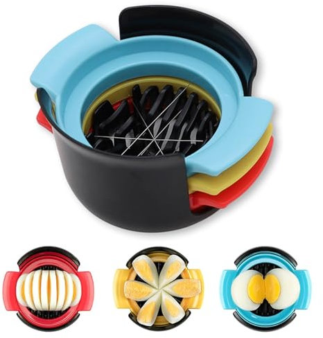 Egg Slicer, 3 in 1 Egg Slicer for Hard Boiled Eggs, Egg Cutter Stainless Steel Wire, Multifunctional Boiled Egg Cutter for Evenly Slicing Boiled Eggs Strawberry Ham Banana and Other Soft Foods