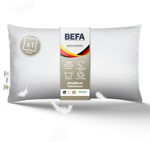 BEFA NATUR Almohada de Plumas 80x80 cm | 100% Plumas | 1500g Peso de Relleno (1 Pieza, 60x80 cm)