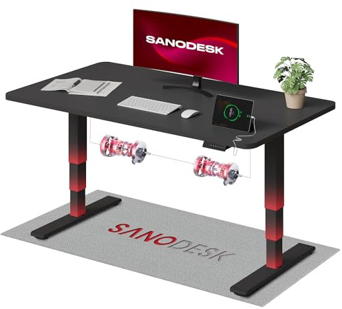 SANODESK Höhenverstellbarer Schreibtisch 120×80 cm, Dual-Motor Steh-Sitz Tisch mit 3-stufigen Beinen & USB, leises Premium-System mit Memory-Funktion und Kollisionsschutz (Schwarz+Schwarz)