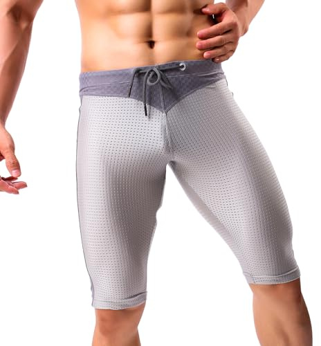 Casey Kevin Herr kompressionsbyxor 3/4 löparbyxor andningsbara sportbyxor snäva sportleggings kompressionsshorts för fitness, löpning, gym, J3-grå, XL