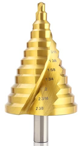 ROGAPER Spiral Groove Step Drill Bit, 12 Steps High-Speed Steel 1/4 to 2-3/8, Large Step Drill Bits for Cutting Holes in Iron Aluminum Copper Plastic Wood