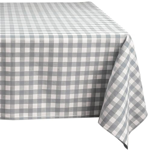 Comart - Tovaglia Square Antimacchia - Copritavolo a Quadretti Vichy 100% Poliestere - Effetto Tessuto - Resistente ai Liquidi - Lavabile in Lavatrice - Rettangolare 178x132 cm - 6 Posti - Grigia