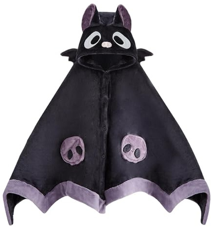 Cape en velours corail avec motif chauve-souris pour Halloween avec ailes de démon, cape inspirée des chauves-souris, cardigan poncho chauve-souris, couverture à capuche portable pour cosplay,