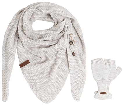 KNIT FACTORY - Damen Winter Set - Coco Dreiecksschal & Cleo Handstulpen - Winterschal und Handschuhe - Strickschal mit Handschuhe - Gefertigt aus 30% Wolle und 70% Polyacryl