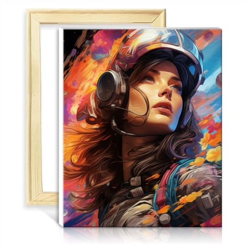 LiHEQING Pintura al óleo femenina piloto DIY pintura al óleo por números sobre lienzo con pinceles y acrílico Casa Art Deco Crafts sin marco (50 x 65 cm)