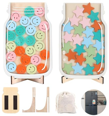 2Stück Belohnungsglas Belohnungsglas magnetisch,Smiley Gesicht Belohnungsverhalten Glas für Kinder, Belohnungsglas Mit Sternen,Belohnungsgläser für Kinder Motivieren Gutes Verhalten (2 Stück)