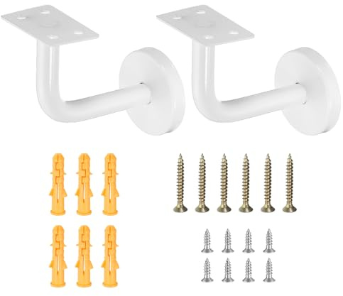 QUARKZMAN 2 Piezas Soportes de Barandilla de Acero Inoxidable, Soporte Plano de Barandilla de 3 para Barandilla Cuadrada con Tornillo de Montaje para Pasamanos de Escalera, Blanco