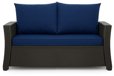 Setgarden® Coussin pour banc - Coussin de siège extérieur pour banc de jardin en polyrattan - Coussin de banc pour balancelle en rotin, siège en rotin (Bleu marine, 120x60x50cm)
