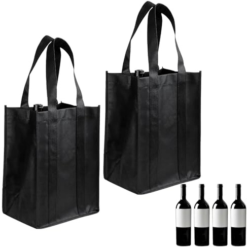 VPB 2 st flaskhållare väska vinflaska väska för 4 flaskor, återanvändbar hållbart fack vinflaskhållare väska med bärbara handtag för resor camping picknick rött vin, champagne, öl