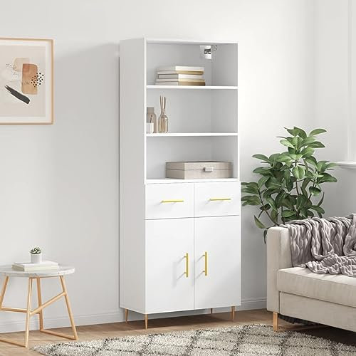 MOBCANT Highboard, TV-Schrank Geschirrschrank Schränke Küchenbuffet Geeignet für Foyer Wohnbereich Korridor Schlafzimmer Weiß 69,5x34x180 cm Holzwerkstoff